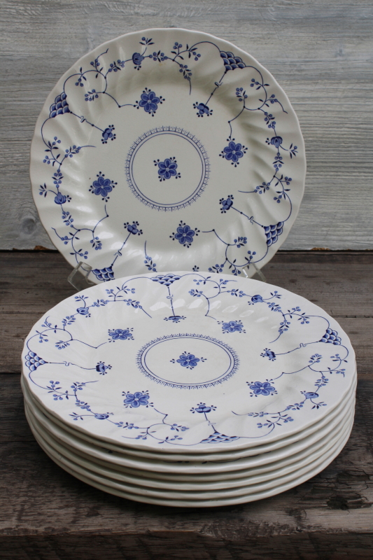 photo of vintage blue & white china dinner plates set of 8 Finlandia Myott England  #7