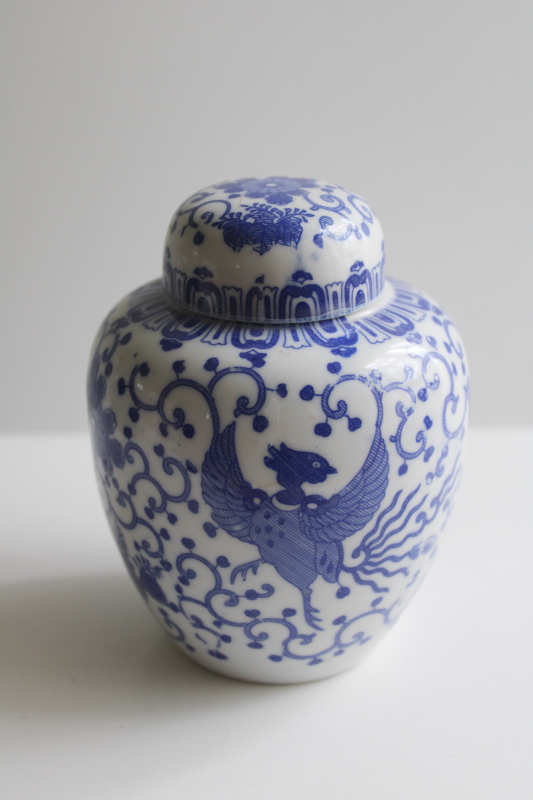 photo of vintage blue & white china ginger jar urn, phoenix bird chinoiserie porcelain  #1