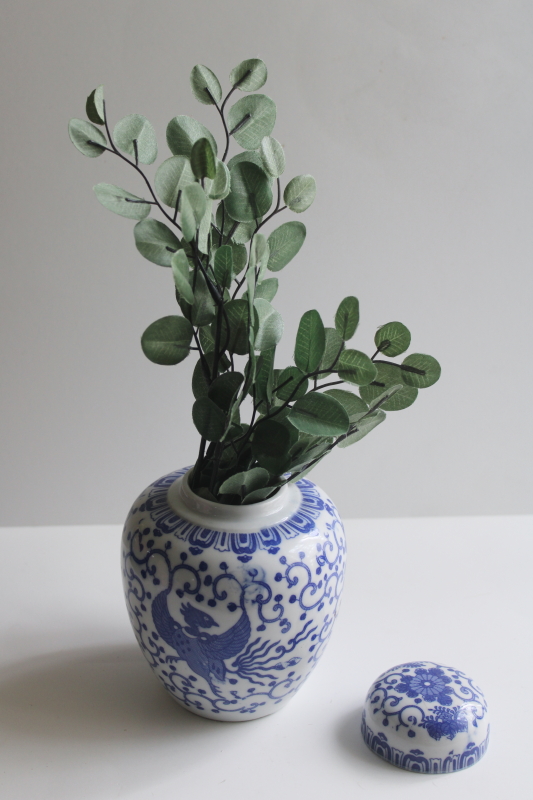 photo of vintage blue & white china ginger jar urn, phoenix bird chinoiserie porcelain  #5