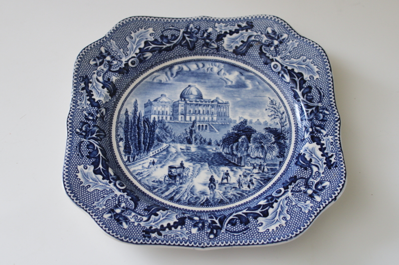 photo of vintage blue & white china square plate The Capitol at Washington, Johnson Bros Historic America scene  #1