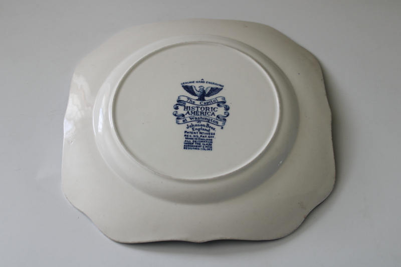 photo of vintage blue & white china square plate The Capitol at Washington, Johnson Bros Historic America scene  #4