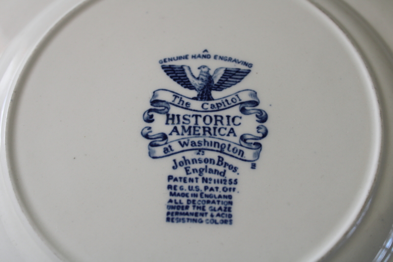 photo of vintage blue & white china square plate The Capitol at Washington, Johnson Bros Historic America scene  #5