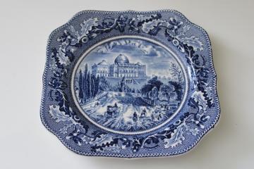 vintage blue & white china square plate The Capitol at Washington, Johnson Bros Historic America scene 