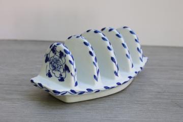 catalog photo of vintage blue & white china toast rack, french country cottage style 