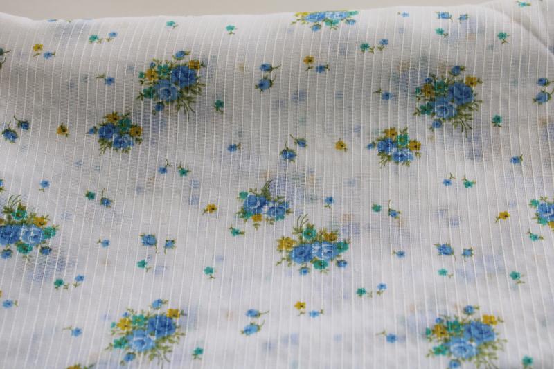 photo of vintage blue and white floral print cotton dimity, sheer crisp fabric #1