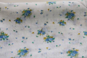 vintage blue and white floral print cotton dimity, sheer crisp fabric