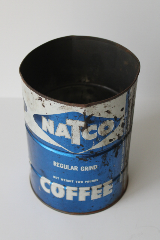 photo of vintage blue & white metal coffee can Natco National Tea advertising graphics  #2