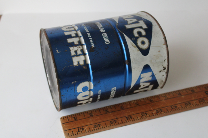 photo of vintage blue & white metal coffee can Natco National Tea advertising graphics  #5