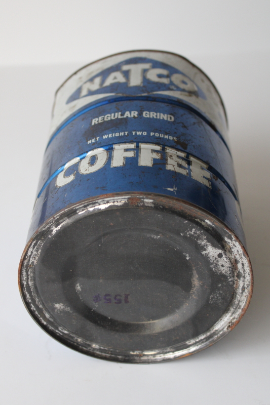 photo of vintage blue & white metal coffee can Natco National Tea advertising graphics  #6