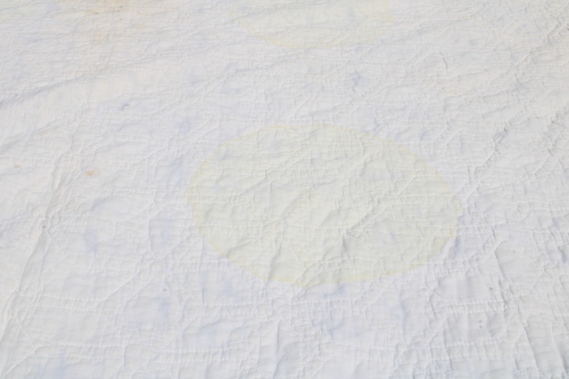 photo of vintage blue & white patchwork quilt hand stitched quilting stars & tumbling blocks pattern  #2