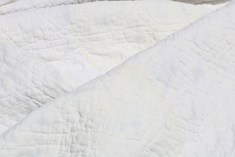 photo of vintage blue & white patchwork quilt hand stitched quilting stars & tumbling blocks pattern  #3