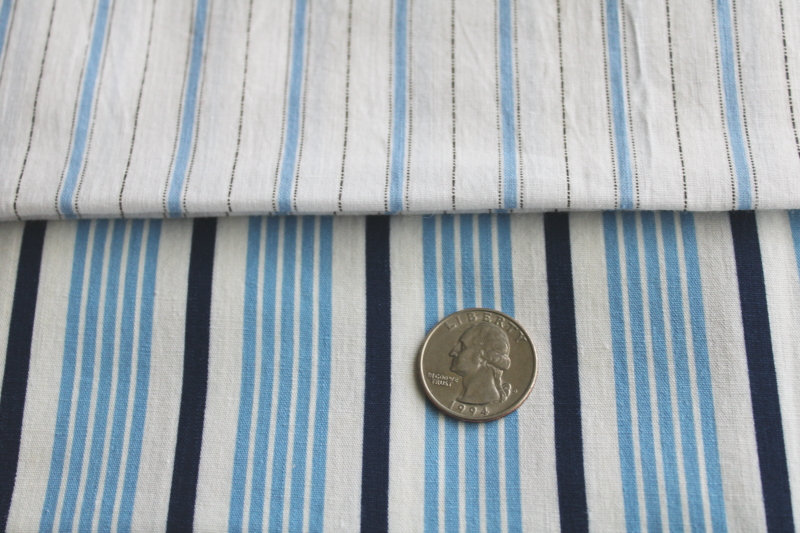 photo of vintage blue & white striped print all cotton sheeting fabric lot, soft cool summery stripes  #2