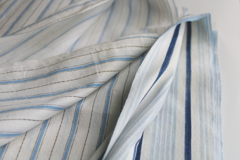 photo of vintage blue & white striped print all cotton sheeting fabric lot, soft cool summery stripes  #3