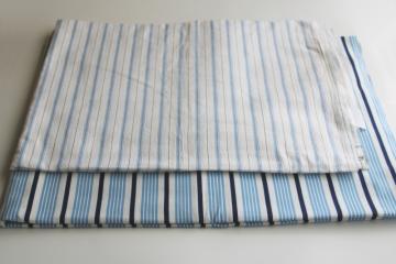 catalog photo of vintage blue & white striped print all cotton sheeting fabric lot, soft cool summery stripes 