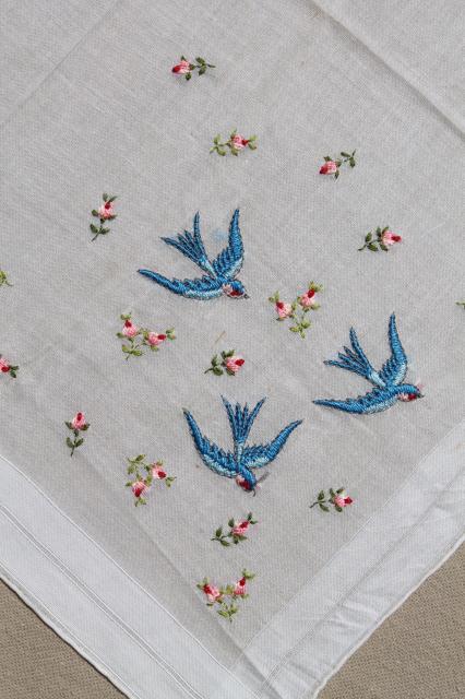 photo of vintage blue bird hanky, bluebirds of happiness wedding handkerchief for a bride #2