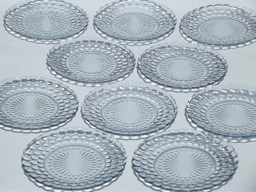 photo of vintage blue bubble pattern dinner plates, Anchor Hocking depression glass #1