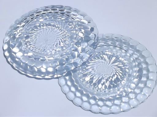 photo of vintage blue bubble pattern dinner plates, Anchor Hocking depression glass #4