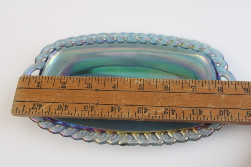 photo of vintage blue carnival glass tray, small scalloped tray for Indiana glass cream & sugar set  #2