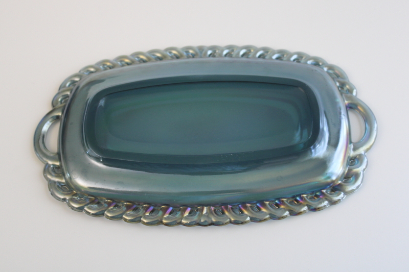 photo of vintage blue carnival glass tray, small scalloped tray for Indiana glass cream & sugar set  #3