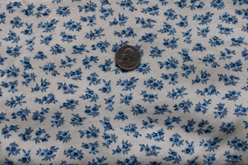 photo of vintage blue / cream ditsy print floral sprig print cotton jersey t-shirt knit fabric #1