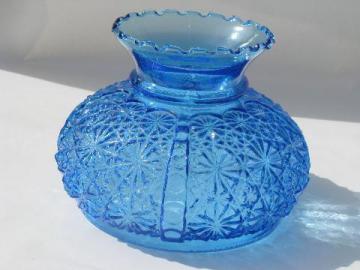 catalog photo of vintage blue daisy & button pattern glass replacement student lamp shade