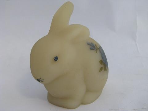 photo of vintage blue dogwood cameo ivory Fenton glass bunny, five petal flower #1