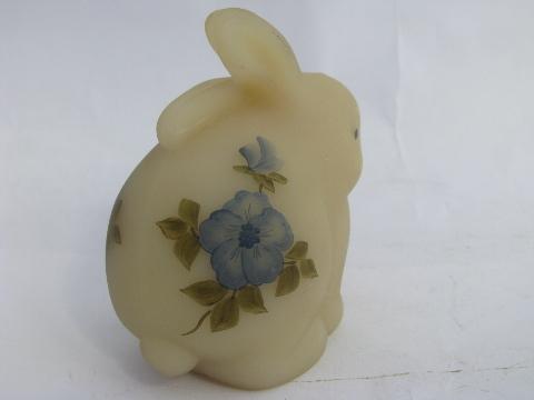 photo of vintage blue dogwood cameo ivory Fenton glass bunny, five petal flower #2