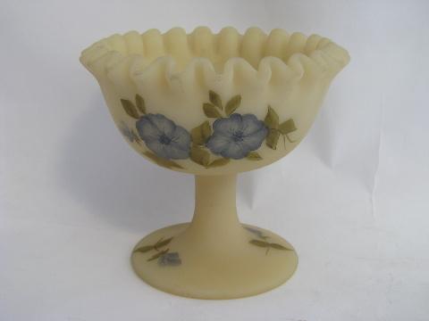 photo of vintage blue dogwood cameo ivory Fenton glass candy dish, five petal flower #1