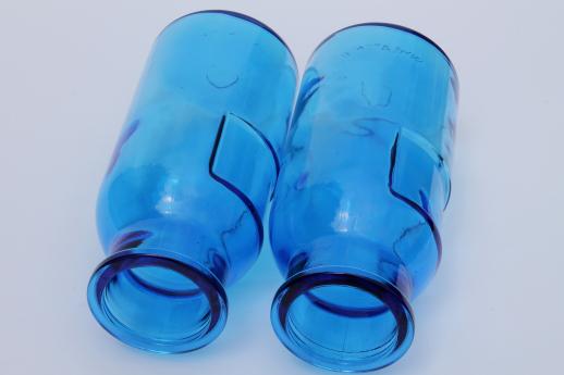photo of vintage blue glass canister jars, apothecary jar type Wheaton bottles #5