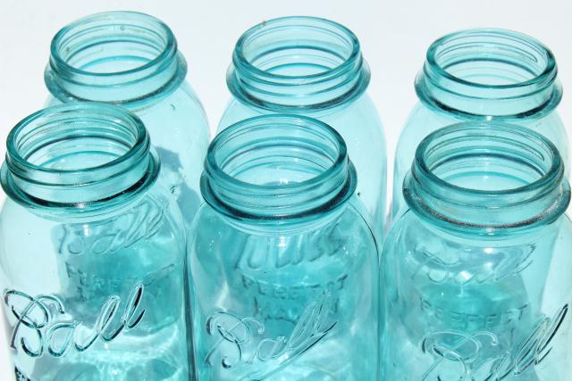 photo of vintage blue glass canning jars w/ zinc lids, Ball Perfect Mason jars  #6