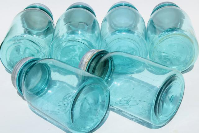 photo of vintage blue glass canning jars w/ zinc lids, Ball Perfect Mason jars  #8