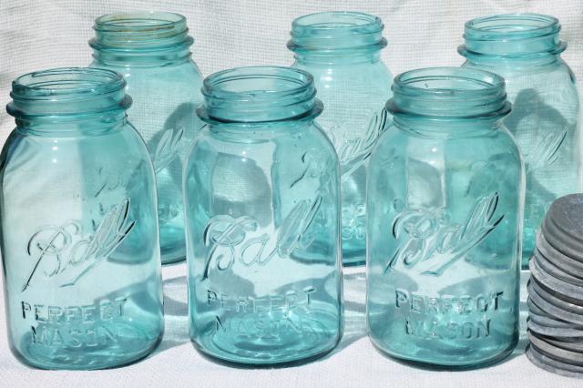 photo of vintage blue glass canning jars w/ zinc lids, Ball Perfect Mason jars #2