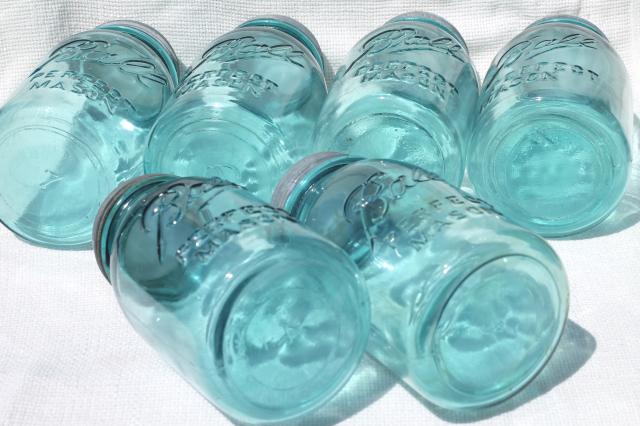 photo of vintage blue glass canning jars w/ zinc lids, Ball Perfect Mason jars #7