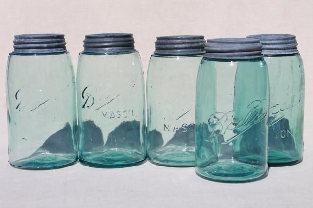 photo of vintage blue glass canning jars w/ zinc lids, Ball Perfect Mason jars #1