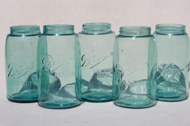 photo of vintage blue glass canning jars w/ zinc lids, Ball Perfect Mason jars #4