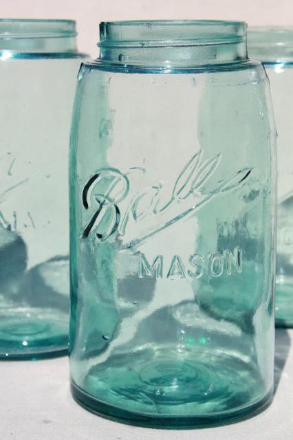 photo of vintage blue glass canning jars w/ zinc lids, Ball Perfect Mason jars #5