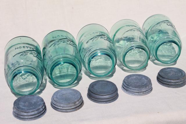 photo of vintage blue glass canning jars w/ zinc lids, Ball Perfect Mason jars #8