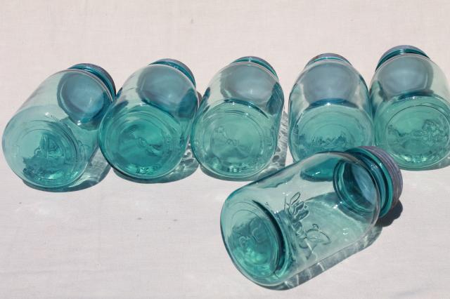 photo of vintage blue glass canning jars w/ zinc lids, Ball Perfect Mason jars #6