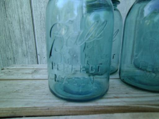 photo of vintage blue glass canning jars w/ zinc lids, Ball Perfect Mason jars  #2