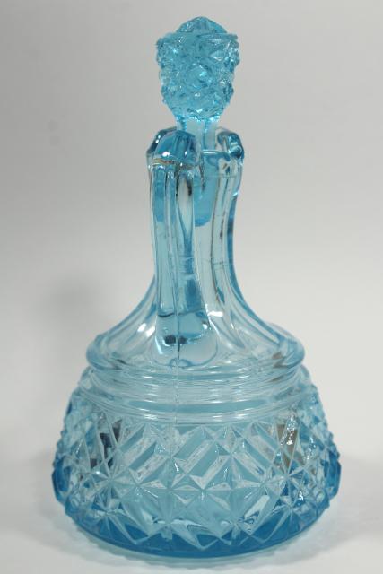 photo of vintage blue glass diamond band pattern pressed glass cruet w/ original stopper #3