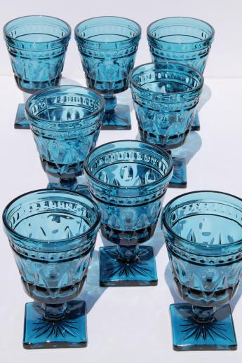 photo of vintage blue glass water glasses or wine goblets, Park Lane Colony / Indiana glass #1