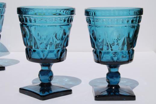 photo of vintage blue glass water glasses or wine goblets, Park Lane Colony / Indiana glass #2