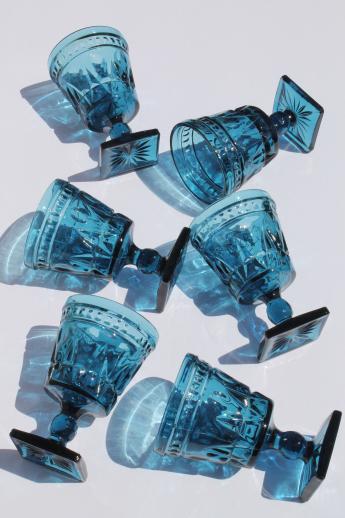 photo of vintage blue glass water glasses or wine goblets, Park Lane Colony / Indiana glass #4