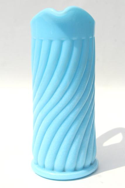 photo of vintage blue milk glass swirl pitcher or tall creamer, Portieux Vallerysthal France #5