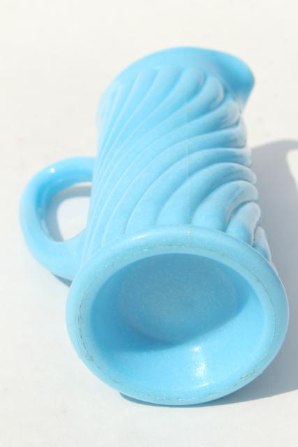 photo of vintage blue milk glass swirl pitcher or tall creamer, Portieux Vallerysthal France #6