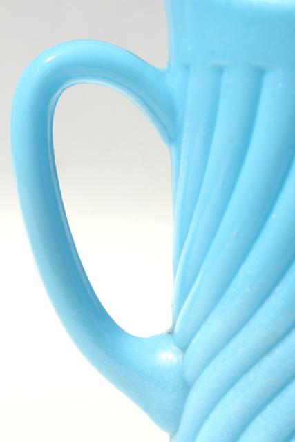 photo of vintage blue milk glass swirl pitcher or tall creamer, Portieux Vallerysthal France #8