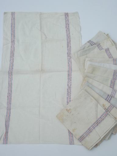 photo of vintage blue & red striped feed sack fabric kitchen dish towels #1