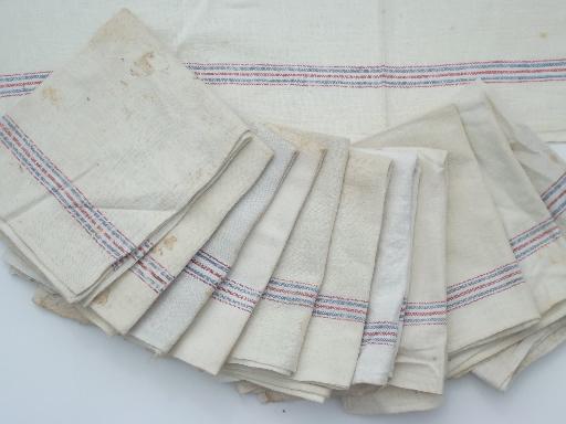 photo of vintage blue & red striped feed sack fabric kitchen dish towels #2