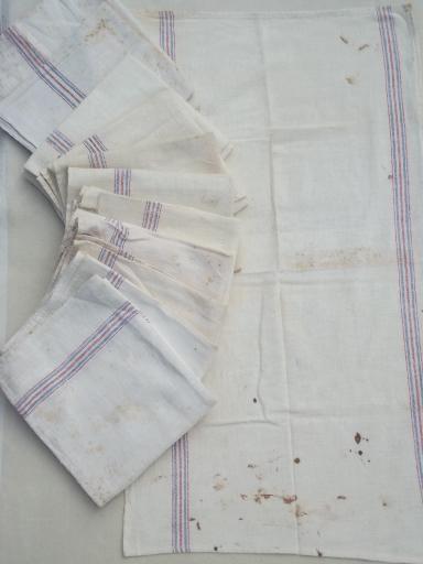 photo of vintage blue & red striped feed sack fabric kitchen dish towels #1