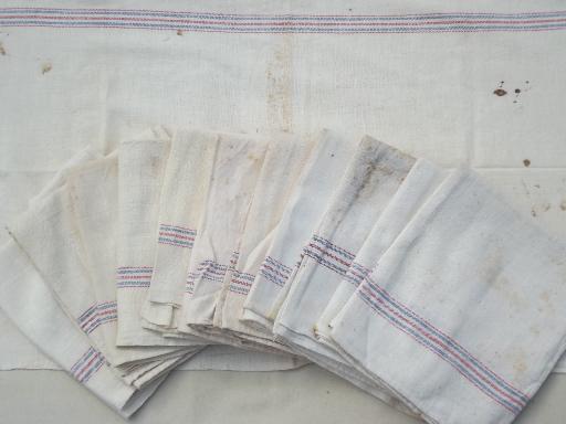 photo of vintage blue & red striped feed sack fabric kitchen dish towels #2